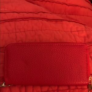 Vibrant Red Pebbled Leather Wallet with Zipper